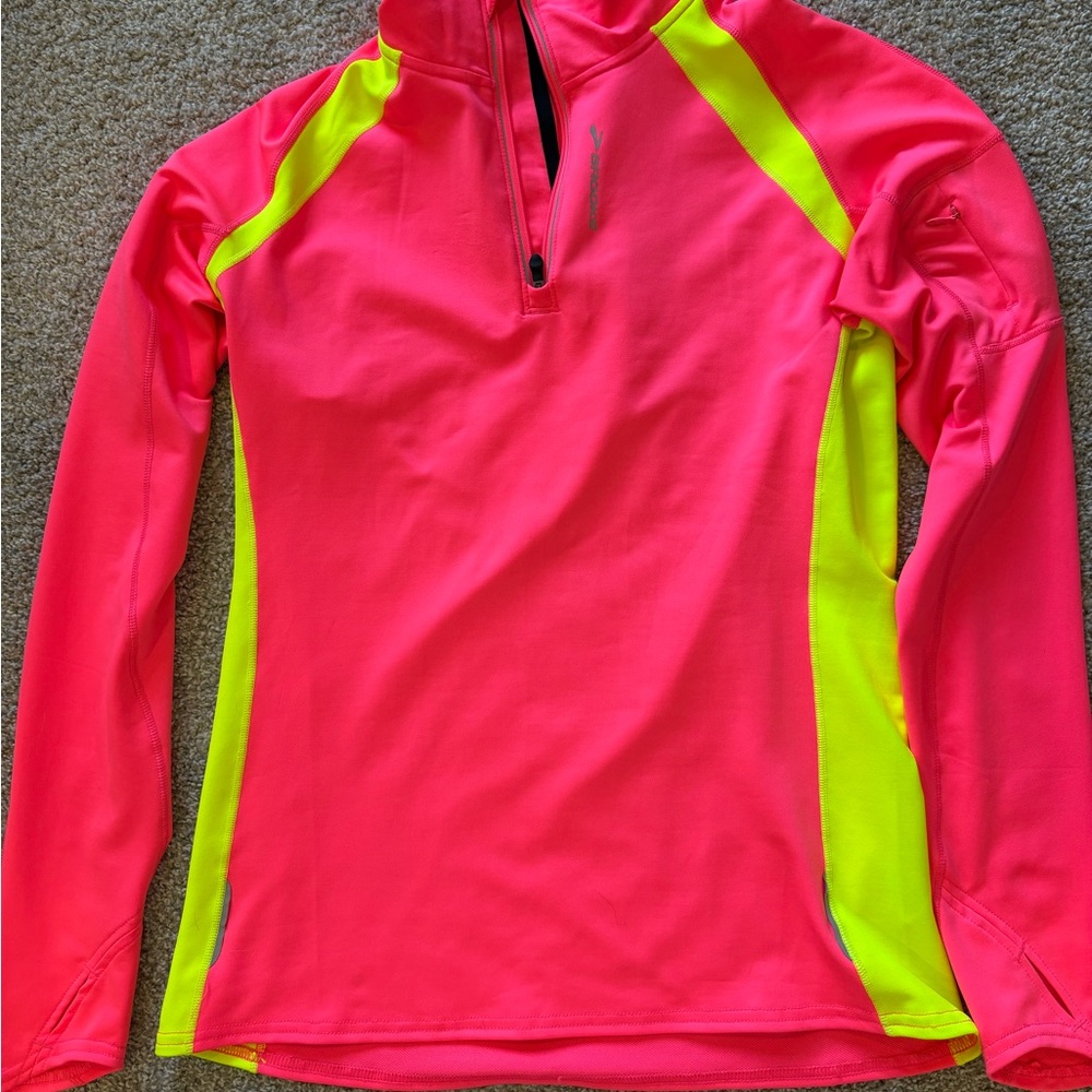 Brooks Women’s Neon Pink Performance Top with Yellow Accent